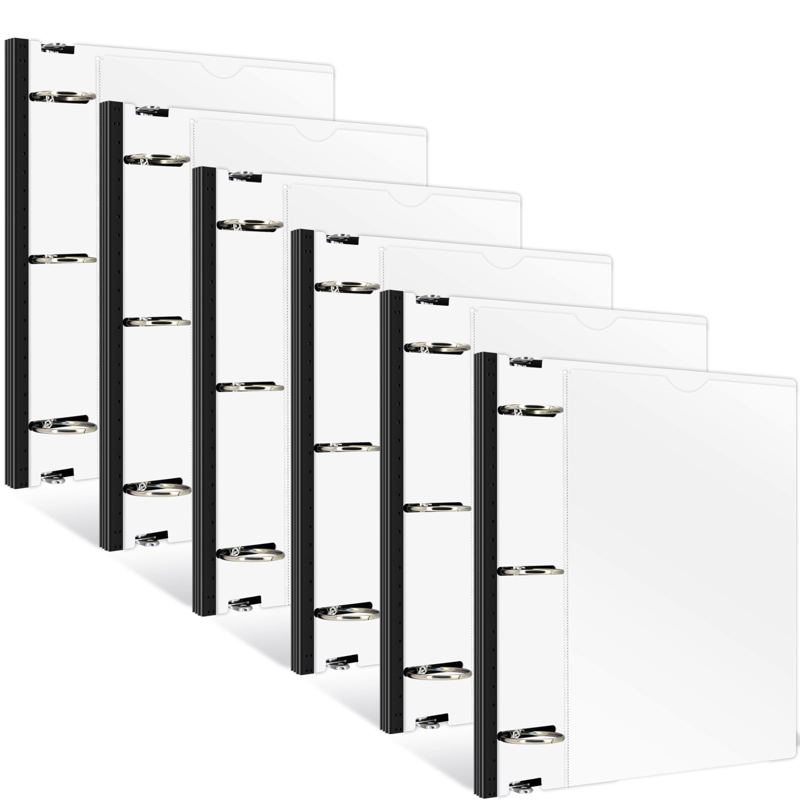 INFUN Raccoglitore telescopico a 3 anelli da 3,8 cm, 6 pezzi, raccoglitore rotondo flessibile con copertina frontale personalizzabile e tasca trasparente per catalogo, anelli da 3,8 cm, capacità 370