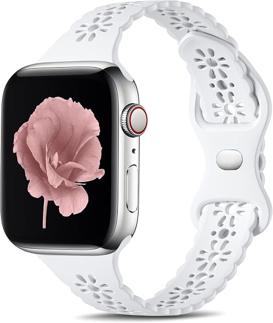 Dirrelo Silm Lace Straps Compatible with Apple Watch Strap 38mm 40mm 41mm, Soft Silicone Hollow-Out Elegant Breathable Strap for iWatch Series SE 8 7 6 5 4 3 2 1 for Women Girls, White