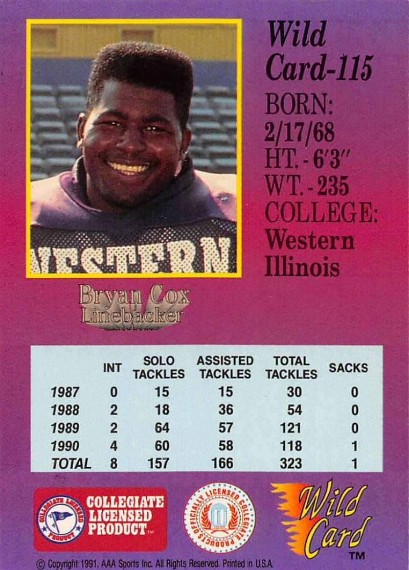 Amazon.com: 1991 Wild Card Draft Football #115 Bryan Cox Western