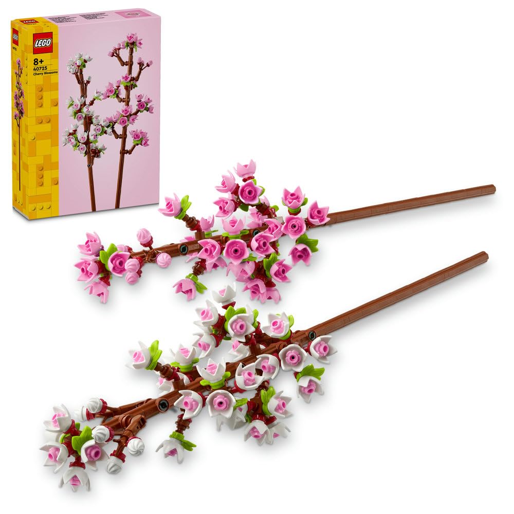 LEGO Botanicals Cherry Blossoms, Artificial Faux Flowers Set, Makes a Great Desk Decor Accessory or Kids' Bedroom Decoration, Birthday Gift Idea for 8 Plus Year Old Girls, Boys and Teens 40725