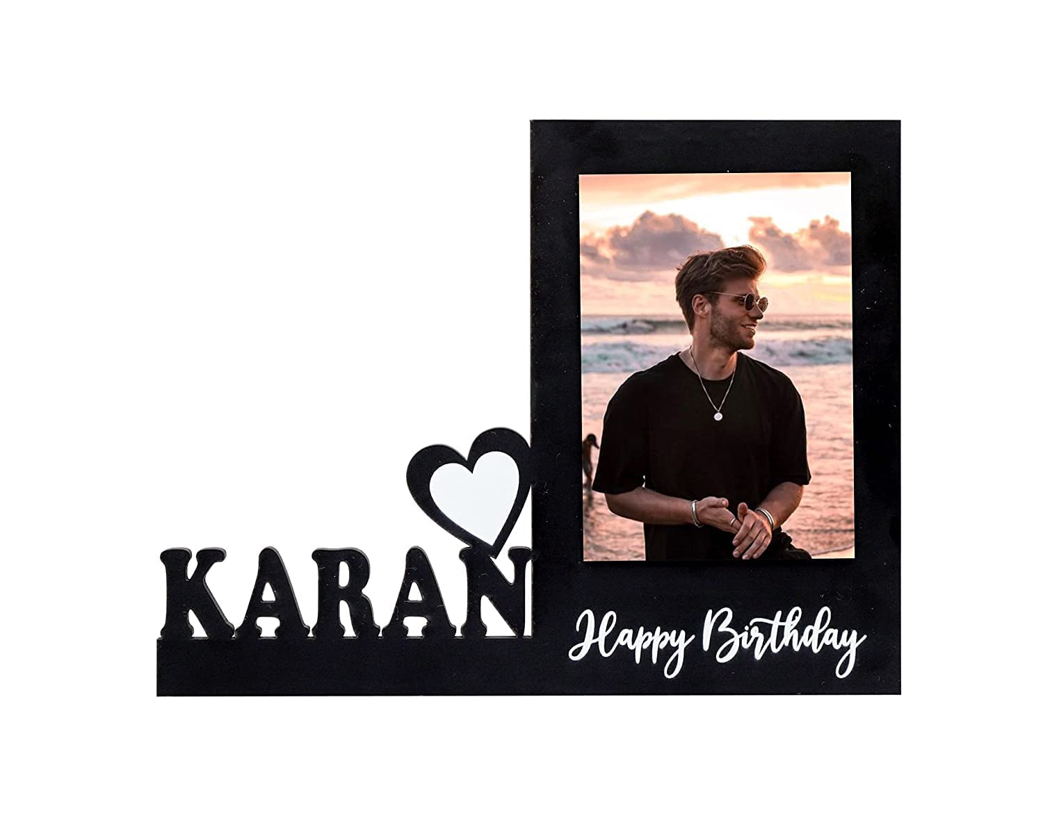 Gifts Off Luv Personalized Wooden Single Frame With Name Cutout And Photo Standee Special Gift For Birthday| Valentine| Anniversary Unique Table Top For Bedroom, Rectangular, tabletop,17.8L x 22.9W cm