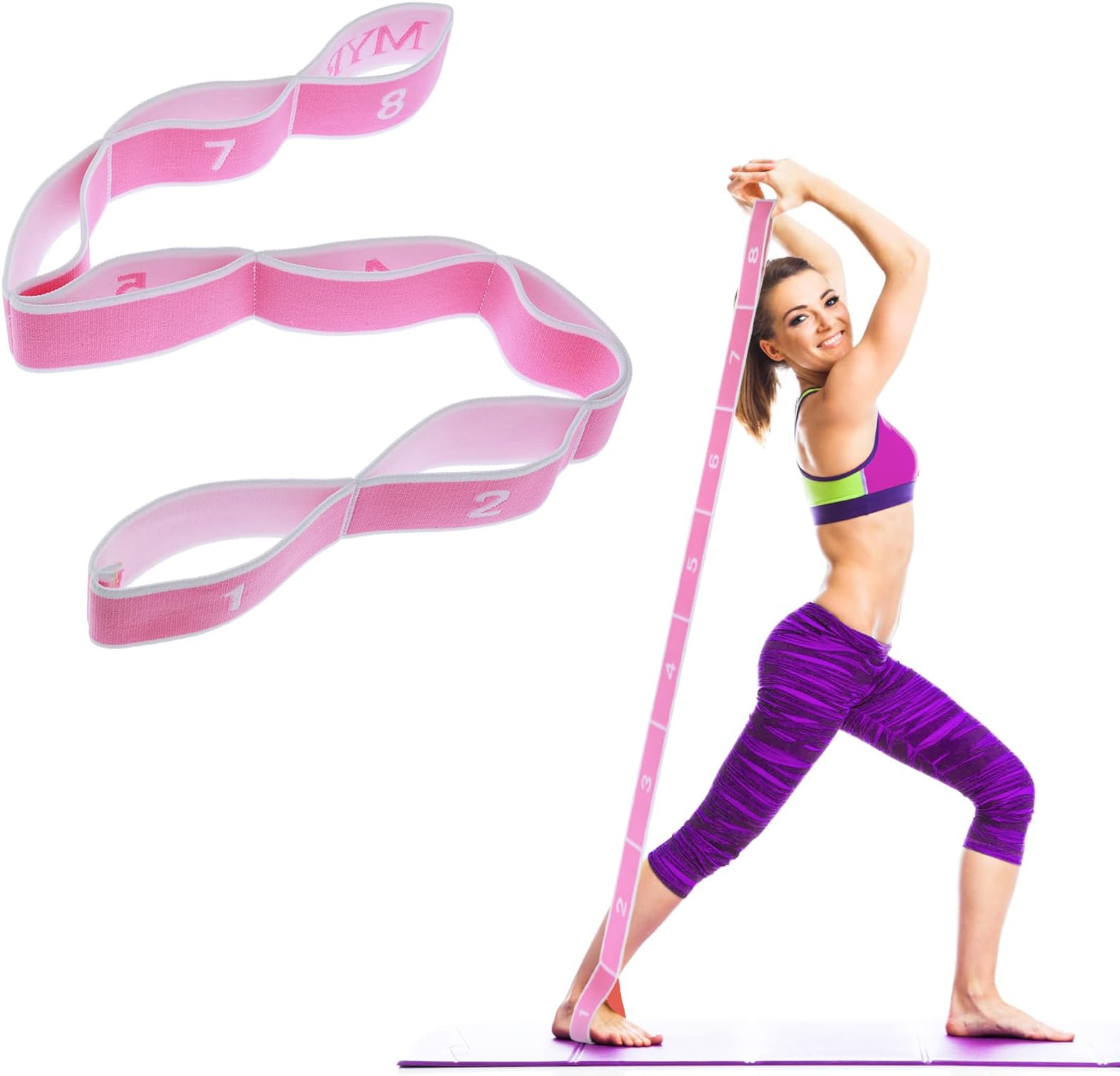 Abeillo Stretching Strap with Loops, Elastic Yoga Straps for Stretching Equipment, Stretch Band for Physical Therapy, Pilates, Yoga, Dance, Gymnastics Exercise and Flexibility