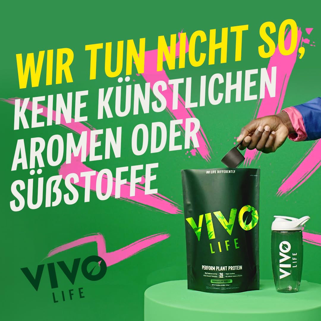 Vivo Life Perform Pflanzliches Proteinpulver | 25 g Protein mit BCAAs, Eisen, Zink, Kurkuma & pflanzlichem Enzymkomplex | Laktosefrei & leicht verdaulich | Gesalzenes Karamell – 26 Portionen