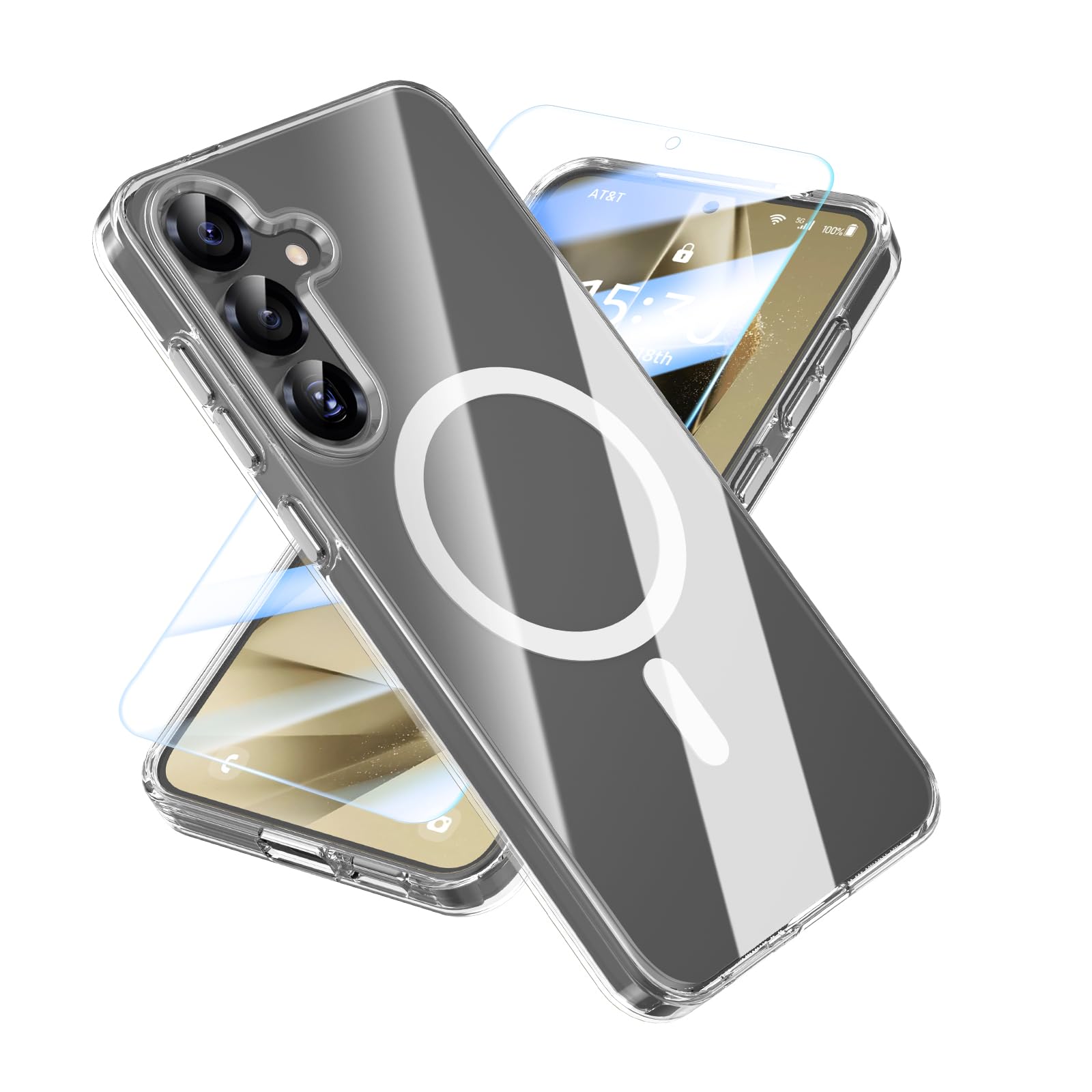 MILPROX Magnetic Clear Case for Samsung Galaxy S25 Plus Case, with Screen Protector, Compatible with MagSafe, Support Various Magnetic Accessaries