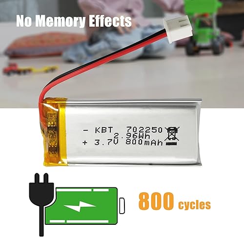 Miniatura 3 de Batería de polímero de litio KBT 3.7V 800mAh 702250 Baterías de repuesto de iones de litio recargables Lipo con conector PH 2.54 JST, conector