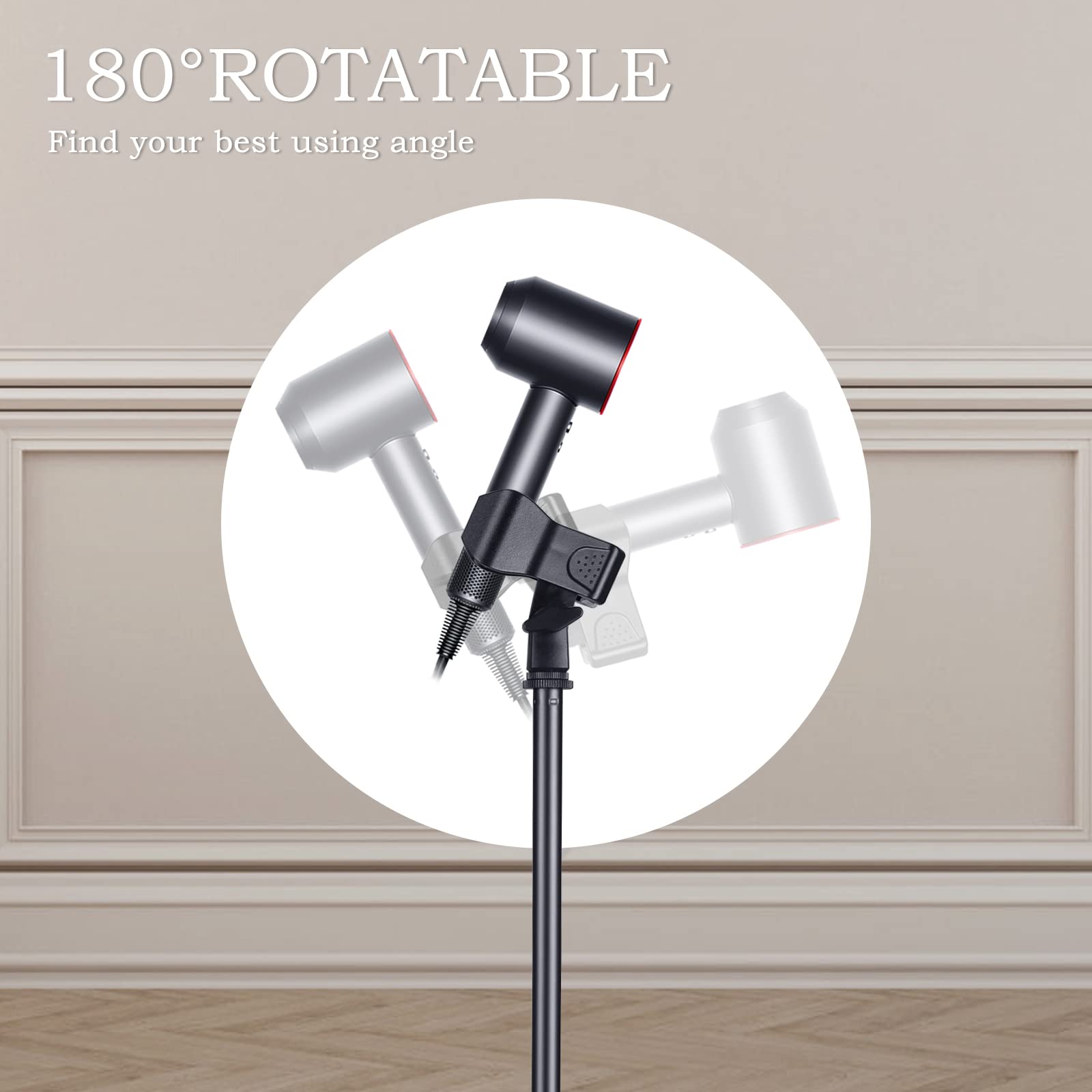 Soporte para secador de pelo manos libres, TAYUQEE Soporte para soplador ajustable de 59 pulgadas de altura, resistente soporte giratorio de 180 grados para mujeres y mascotas