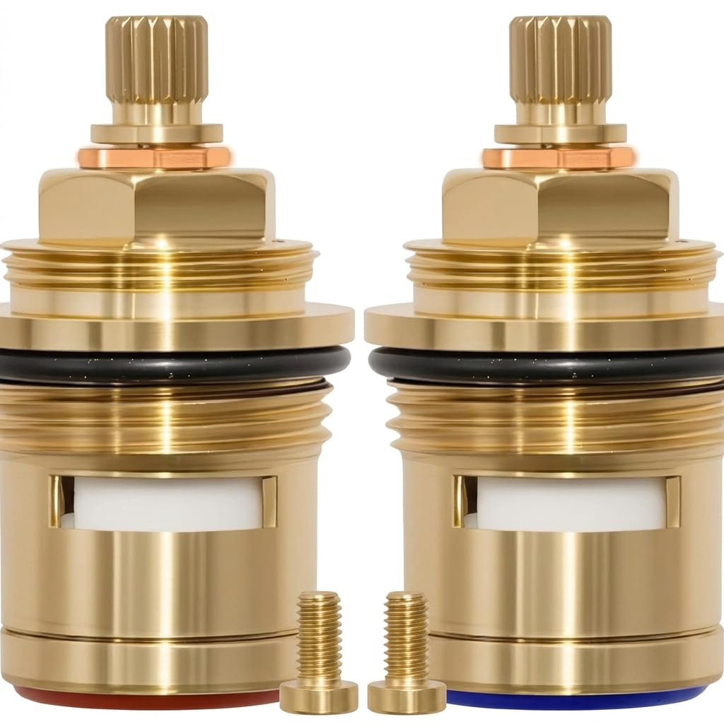 2 Pack 3/4" BrassTap Cartridge Replacement, 20 Teeth Quarter Turn Ceramic Disc Cartridge Valve, Brass Hot and Cold Replacement Tap Inserts with Screws for Bath Mixer Tap Kitchen Tap Repair