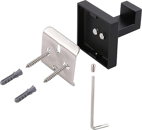 Miniatura 7 de Paquete de 2 ganchos para toallas de baño color negro mate, acero inoxidable, cuadrado, para toalla, abrigo, montaje en pared, inodoro, cocina,