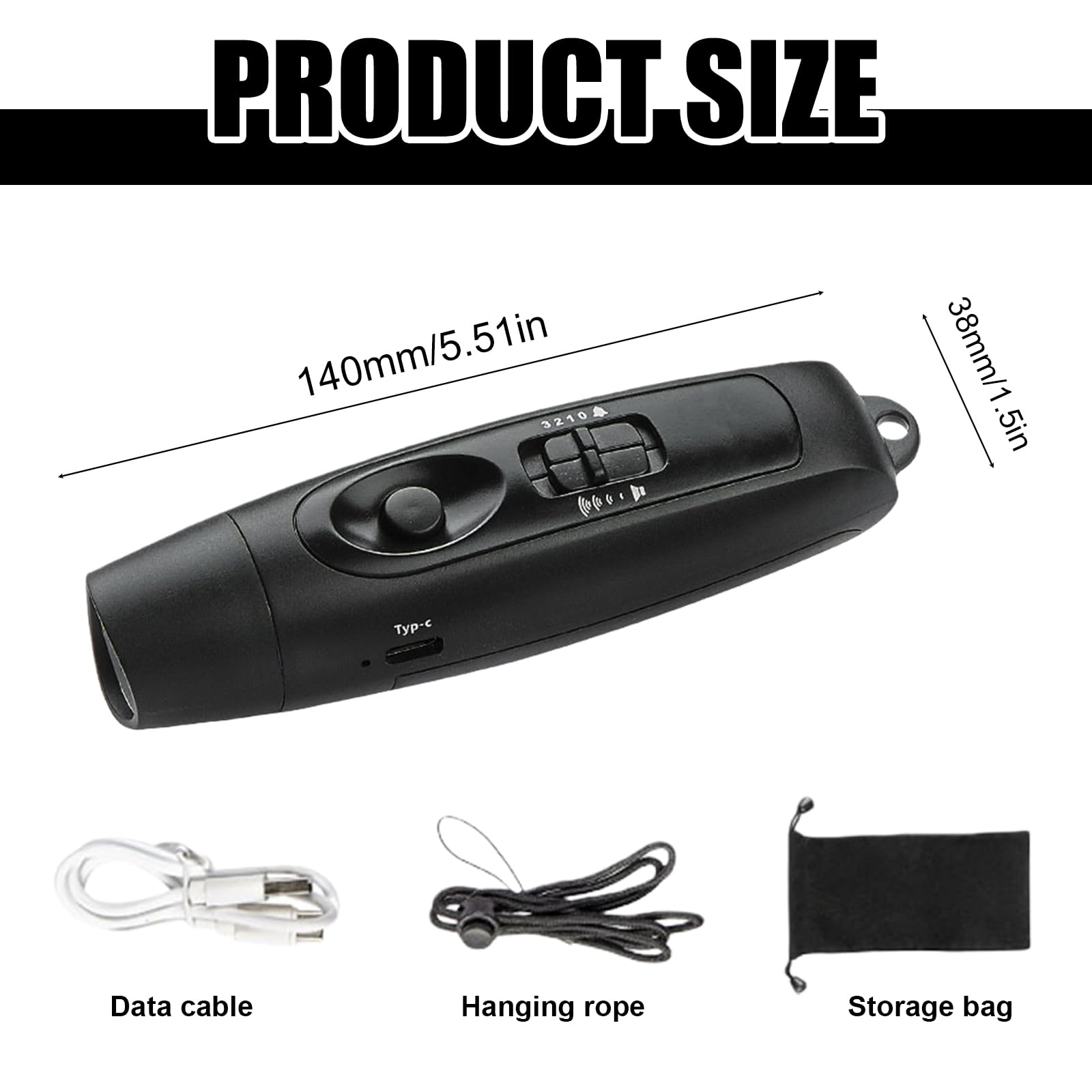 Fischietto elettronico con torcia: ricarica USB, fischietto sportivo elettronico con 4 livelli di volume e 3 toni, fischietto regolabile per allenatori, arbitri, sport, sopravvivenza (nero)