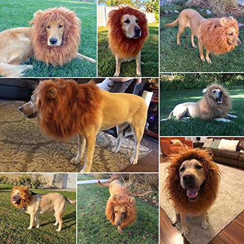 Lion Mane Costume For Dogs, Lion Dog Costume Adjustable Lion Wig With Ears, Easy To Fit Medium/Large Dogs For Halloween Party Decorations, Large Dog Halloween Costume For Pet As Lion King (Brown) #TOP4