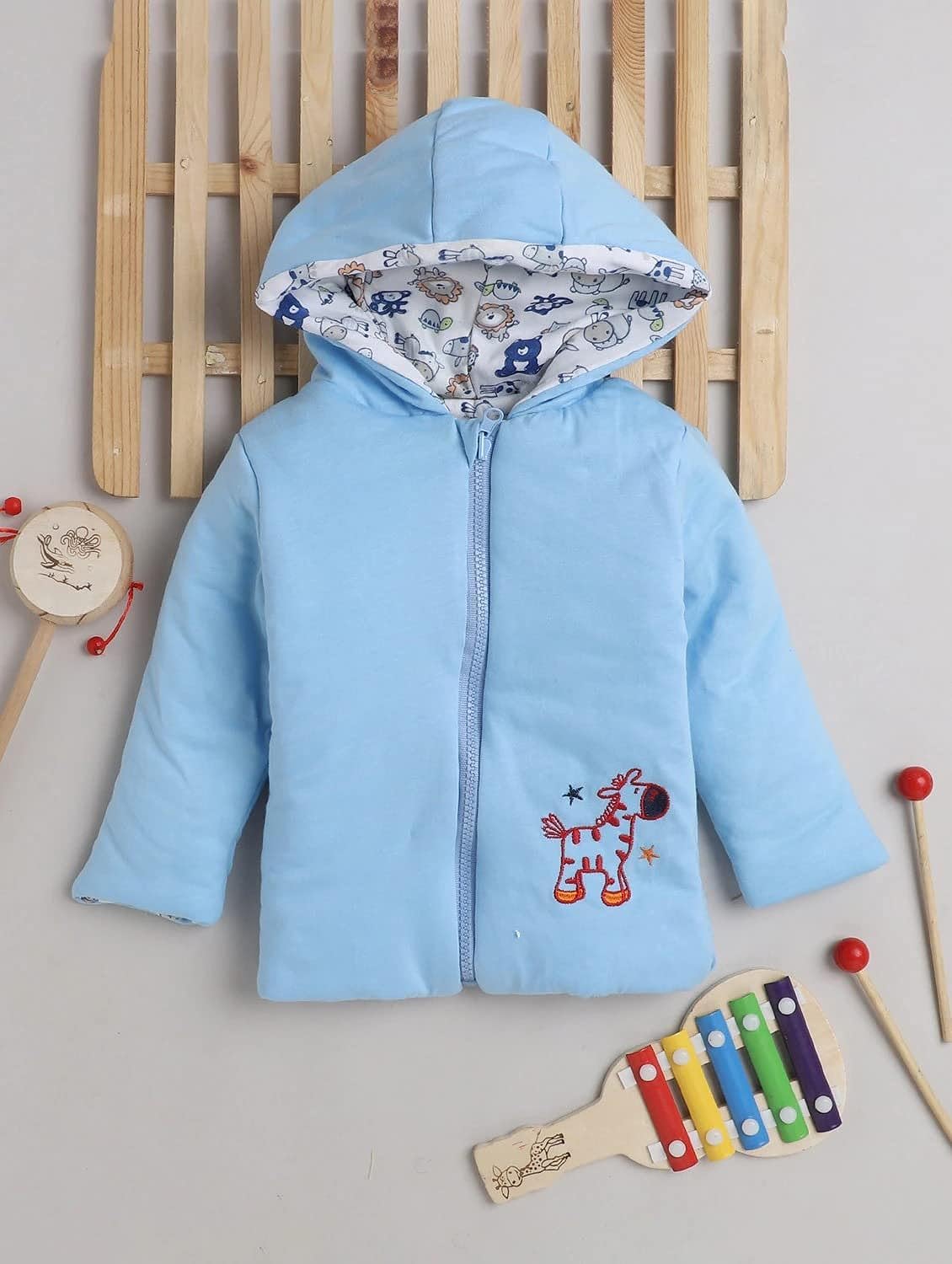 Mini Berry Unisex-Child New Reversible Hooded Winter Standard Length Jacket With Zipper(Blue), 3-4 Years 2
