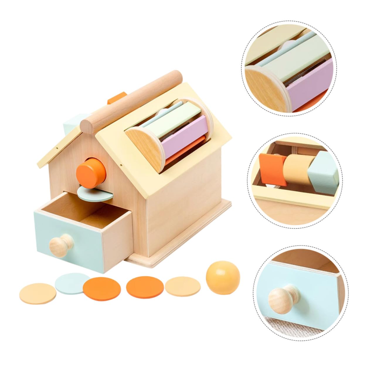 minkissy Juego Educativo Montessori para Pequeños 1-3 Años Caja de Madera Bolas y Monedas Juguete Sensorial Compacto para Desarrollo Motriz Fino y Habilidades Preescolares