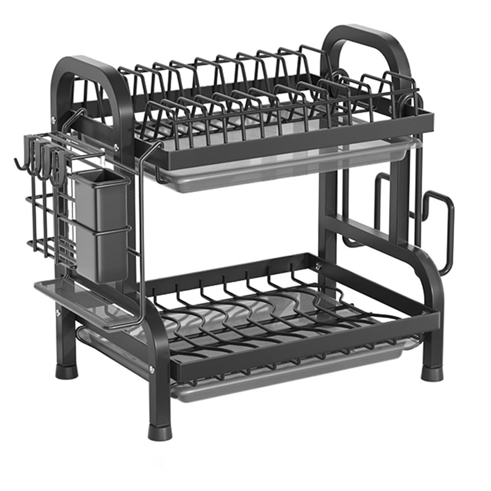 CTRLZS 1 Set Multifunctional Dish Rack Rustproof Kitchen Dish Drying Rack with Drainboard & Utensil Holder