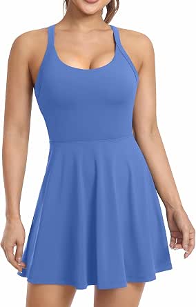 Women's Workout Tennis Dress with Built-in Shorts and Bra - Athletic Activewear for Exercise