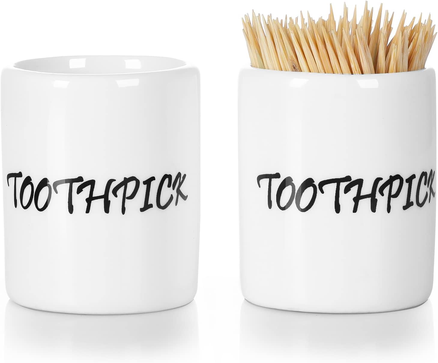 LEETOYI Ceramic Toothpick Holder Dispenser, Set of 2, White