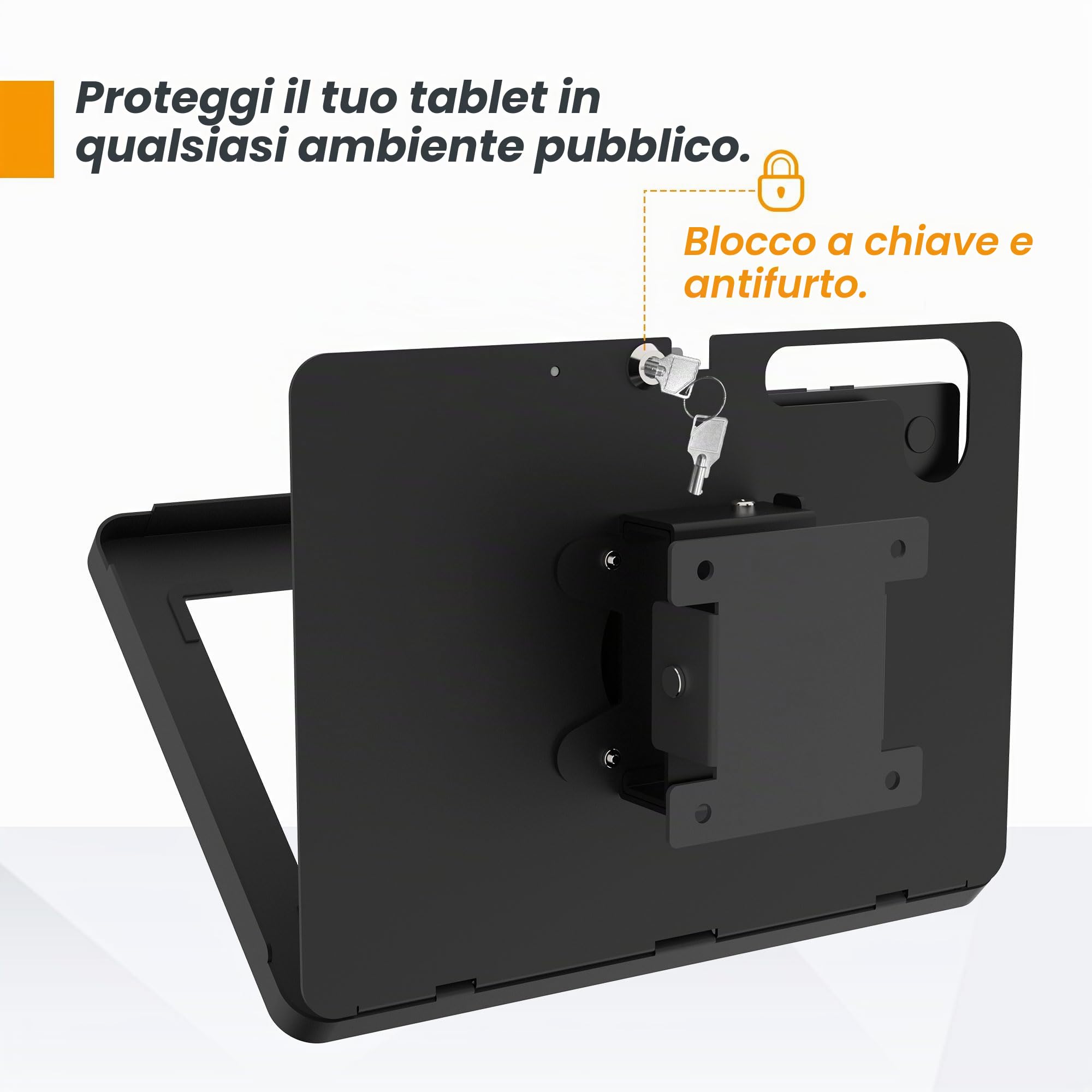 Supporto da parete per tablet compatibile con Samsung Galaxy Tab A11+, Tab A9+, antifurto con serratura, interamente in metallo, inclinabile - BSW101BJ