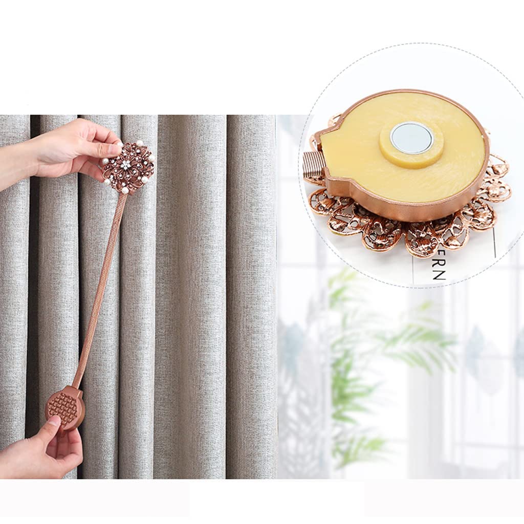 Lot de 2 embrasses de Rideaux magnétiques avec Corde à Ressort Solide, Clips de Boucle de Rideau réglables pour la décoration de fenêtre