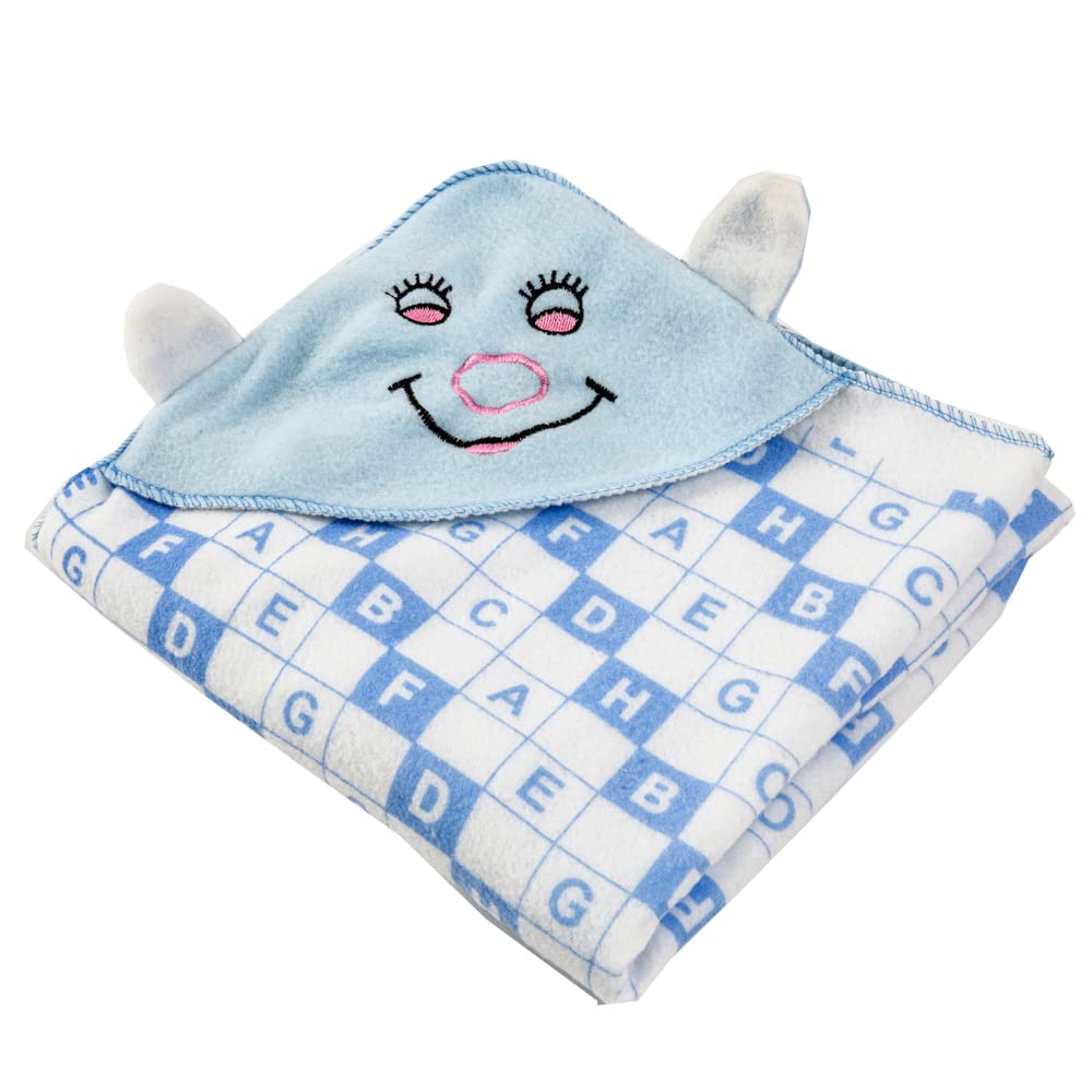 AAKRITI Super Soft Printed New Born Baby Hooded Wrapper Blanket for 0-6 Month Baby Boys and Baby Girls_Blue