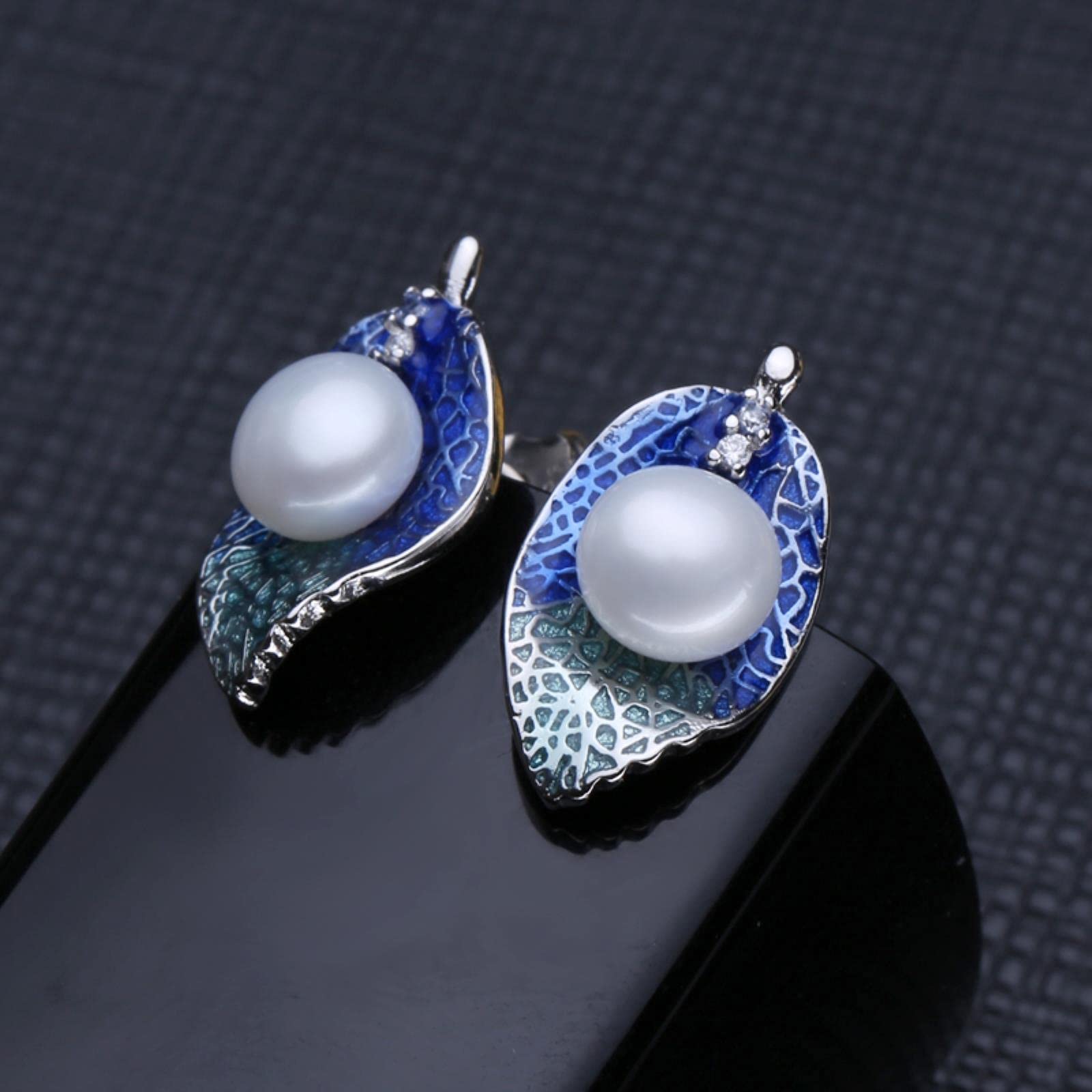 Perlenschmuck Sets 925 Sterling Silber Ohrstecker, Natürliche Perlenblattkette Für Frauen Lieben Cloisonne Ohrringe Sets