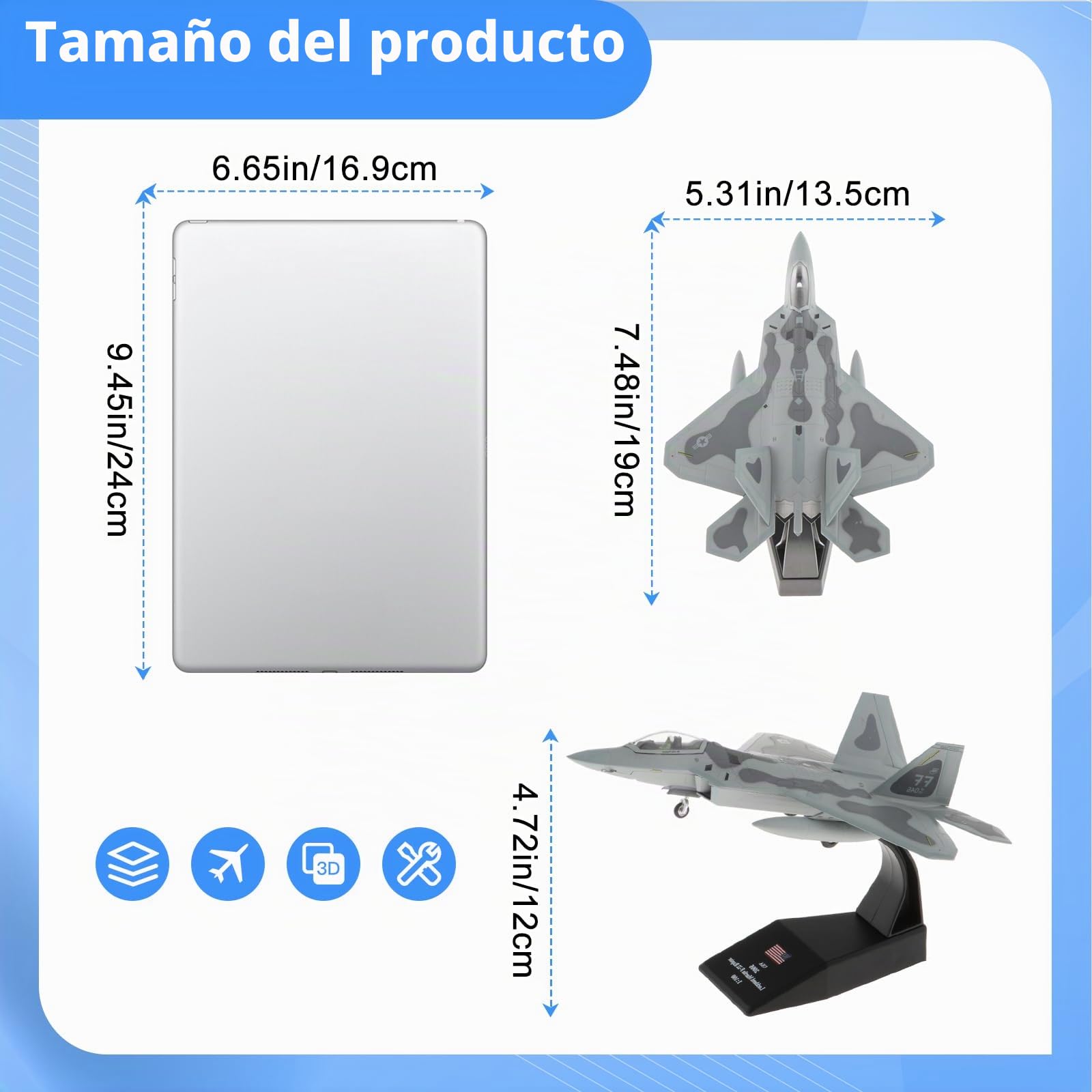 Colcolo 1/100 Aleación American F-22 Fighter Raptor Modelo de con Soporte de Metal