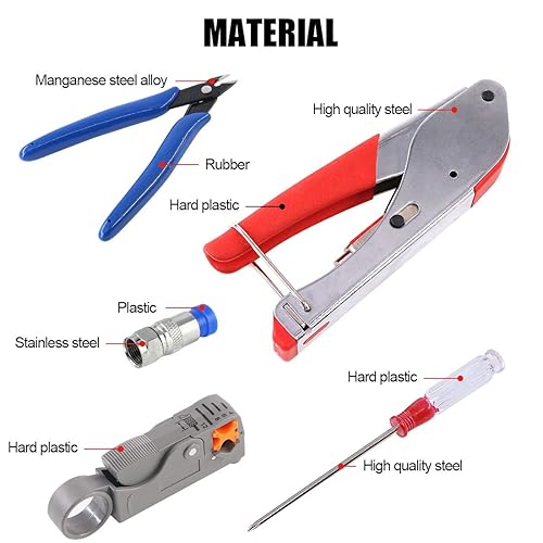 Miniatura 7 de Glarks Juego de herramientas de cable coaxial + herramienta crimpadora de cable coaxial y pelacables y cortador de cables de alambre con kit de
