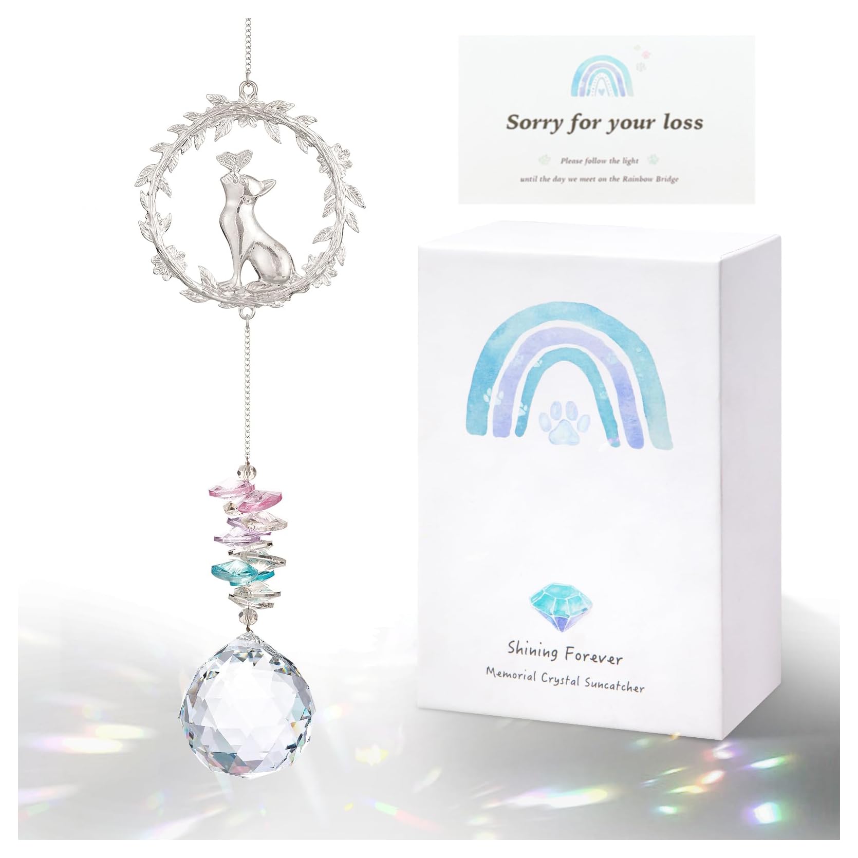 Cat Memorial Suncatcher - Lost of Cat Bereavement Gift Idea, Pet Loss Sympathy Gifts, Thoughtful Cats Remembrance Sun Catcher, Passing Away Remembrance Memory Gift