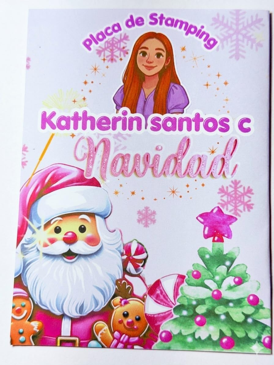 Katherin Santos Christmas Nail Stamping Plate, Stainless Steel, Holiday Characters Theme, Nail Art Tool