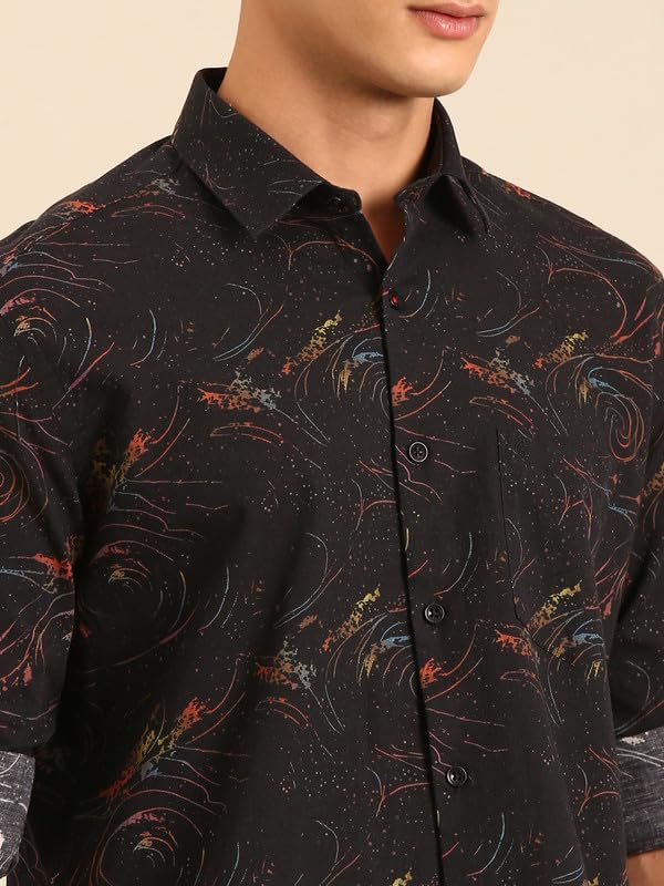 Image of Cavallo by Linen Club Men's Blended Linen Red Printed Contemporary Fit Full Sleeve Casual Shirt