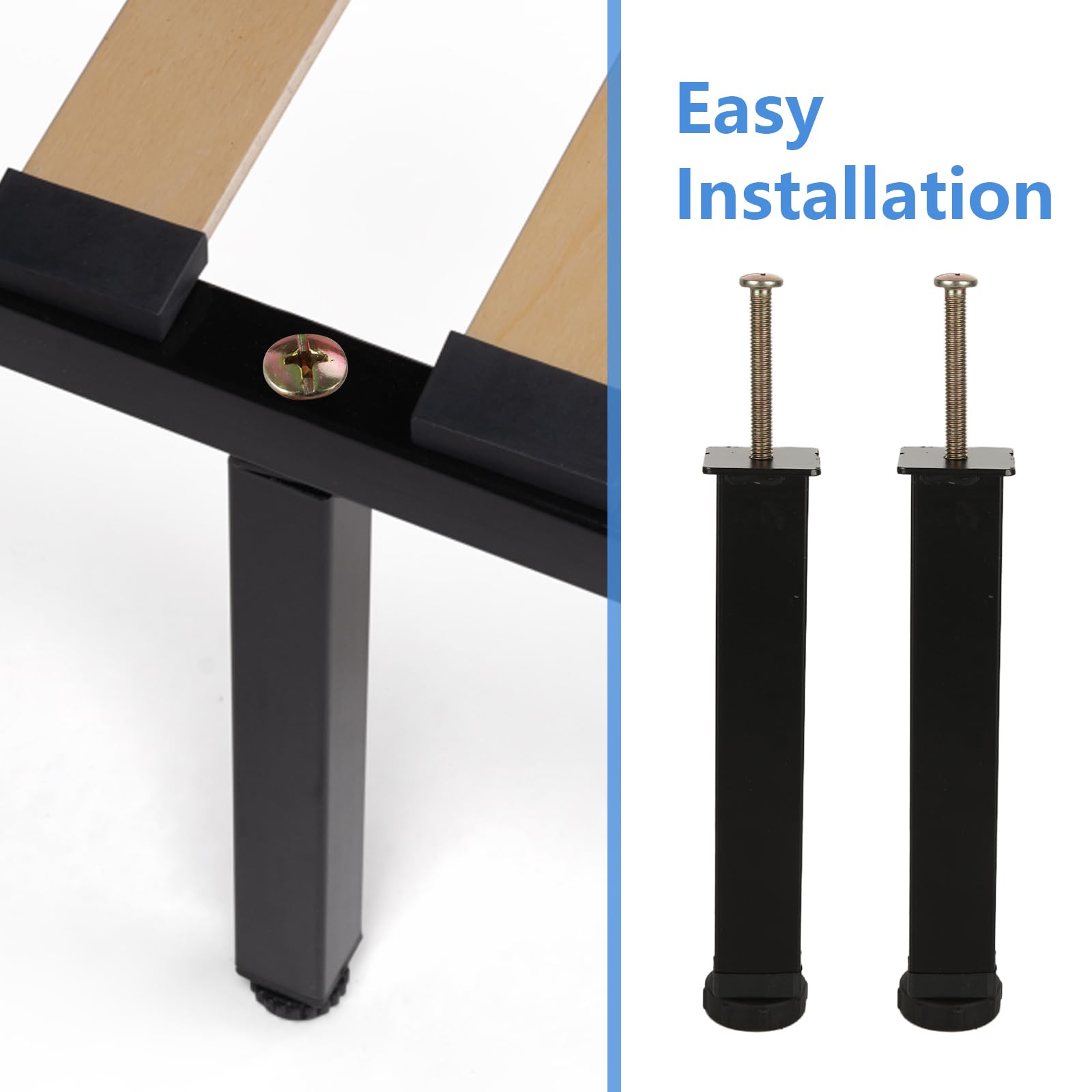 MIVIDE Piedi Letto Universali per Rete a Doghe 20~22cm Regolabili, Gambe per Letto in Metallo, Nero