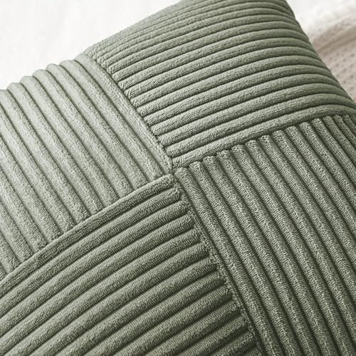 Image of MIULEE Light Olive Green Decorative Throw Pillow Covers 18x18 Inch for Couch Bed Sofa Pack of 2 Boho Farmhouse Throw Pillows Soft Cross Corduroy Patchwork Textured Cushion Cases