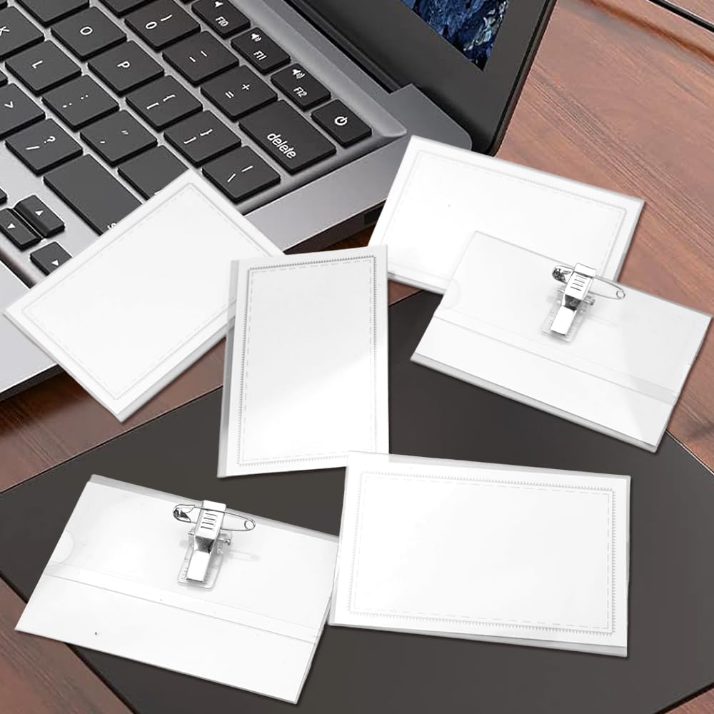 Portabadge Impermeabili Orizzontale Plastica con Clip e Spilla 9x5,6 cm per Infermiere Scuole Ufficio