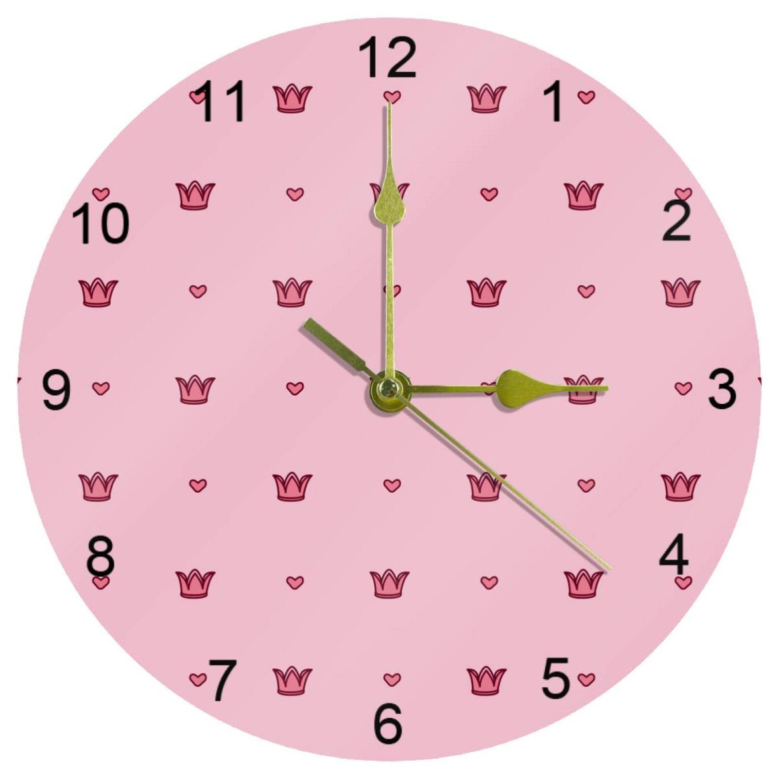 Horloge murale silencieuse rose en forme de cœur de 25,4 cm avec chiffres arabes