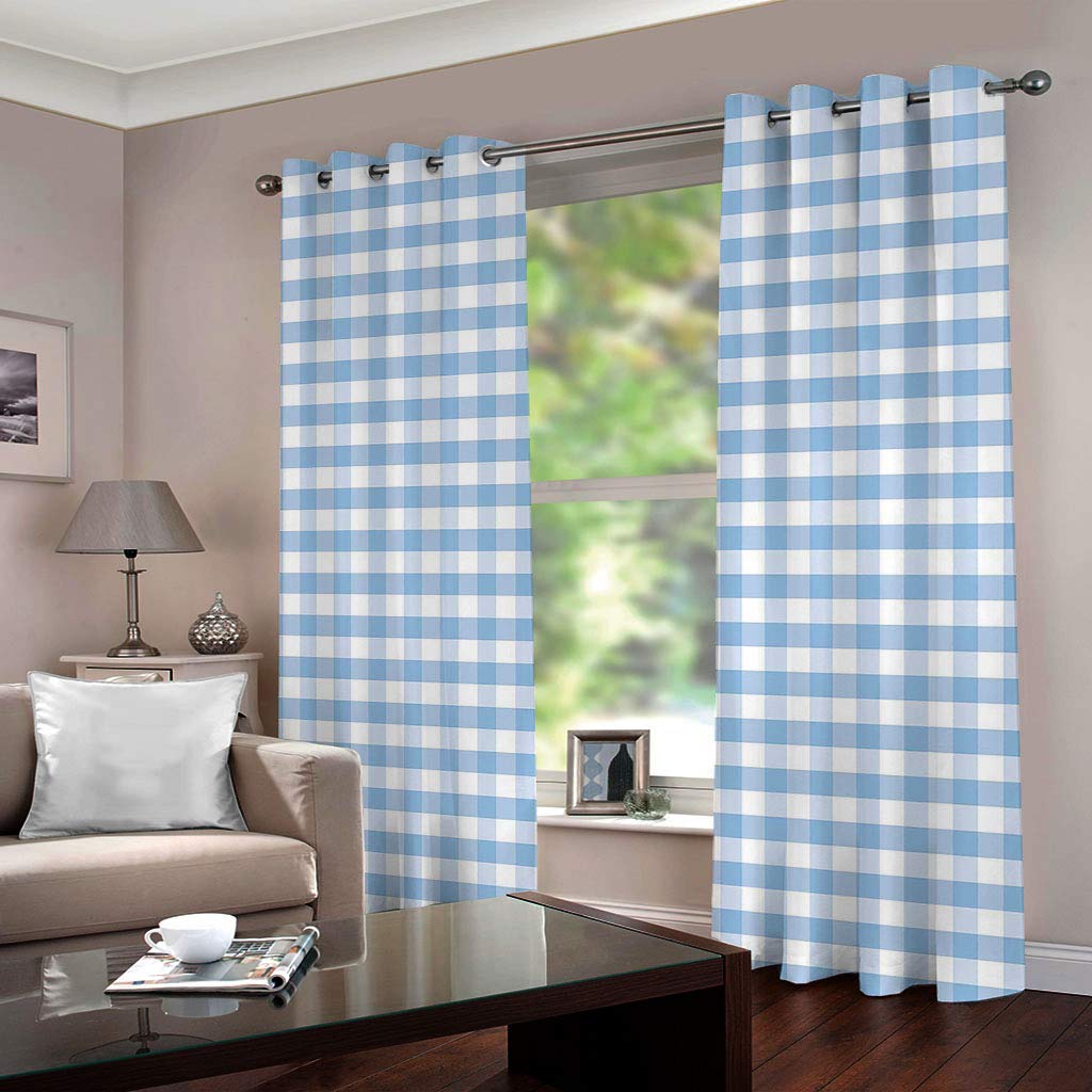 2er-Set Vorhang Blau & Kariert Blickdichte Gardinen -Lichtundurchlässige Vorhänge mit Ösen für Schlafzimmer Kinderzimmer Geräuschreduzierung 2er Set Größe:2 x B140 x H175cm