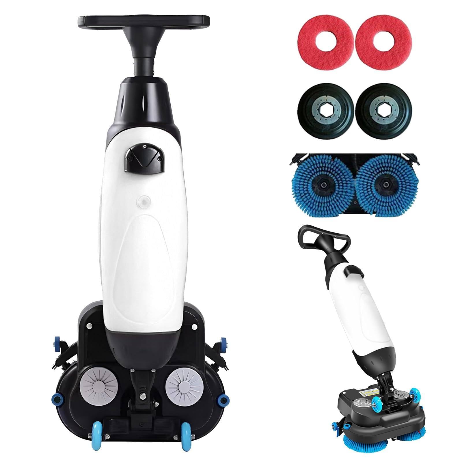 Máquina de limpieza de suelos comercial, 18 pulgadas de ancho, cepillos dobles giratorios, cabezal giratorio de 360 grados, limpieza de alta capacidad para áreas grandes