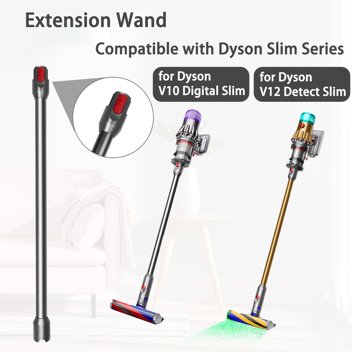 Verlängerungsrohr für Dyson V12 Detect Slim Stabstaubsauger, Ersatz Teleskoprohr Schnellspanner Verlängerungsstange Zubehör, 74cm（schwarz）