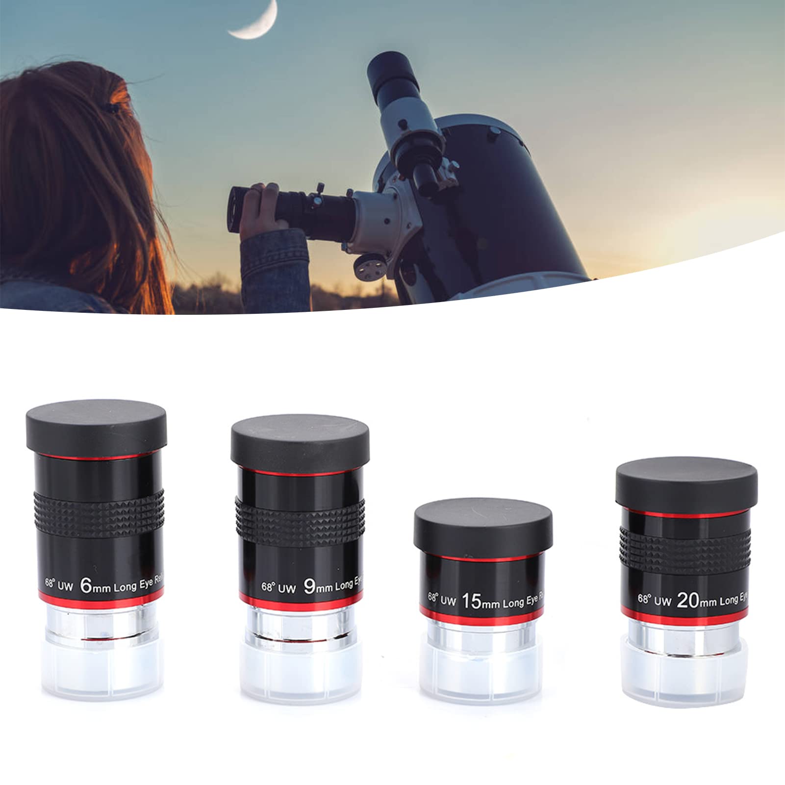 1.25 68° Ultra Wide Angle Eyepiece Kit 6mm 9mm 15mm 20mm for Astro Telescope