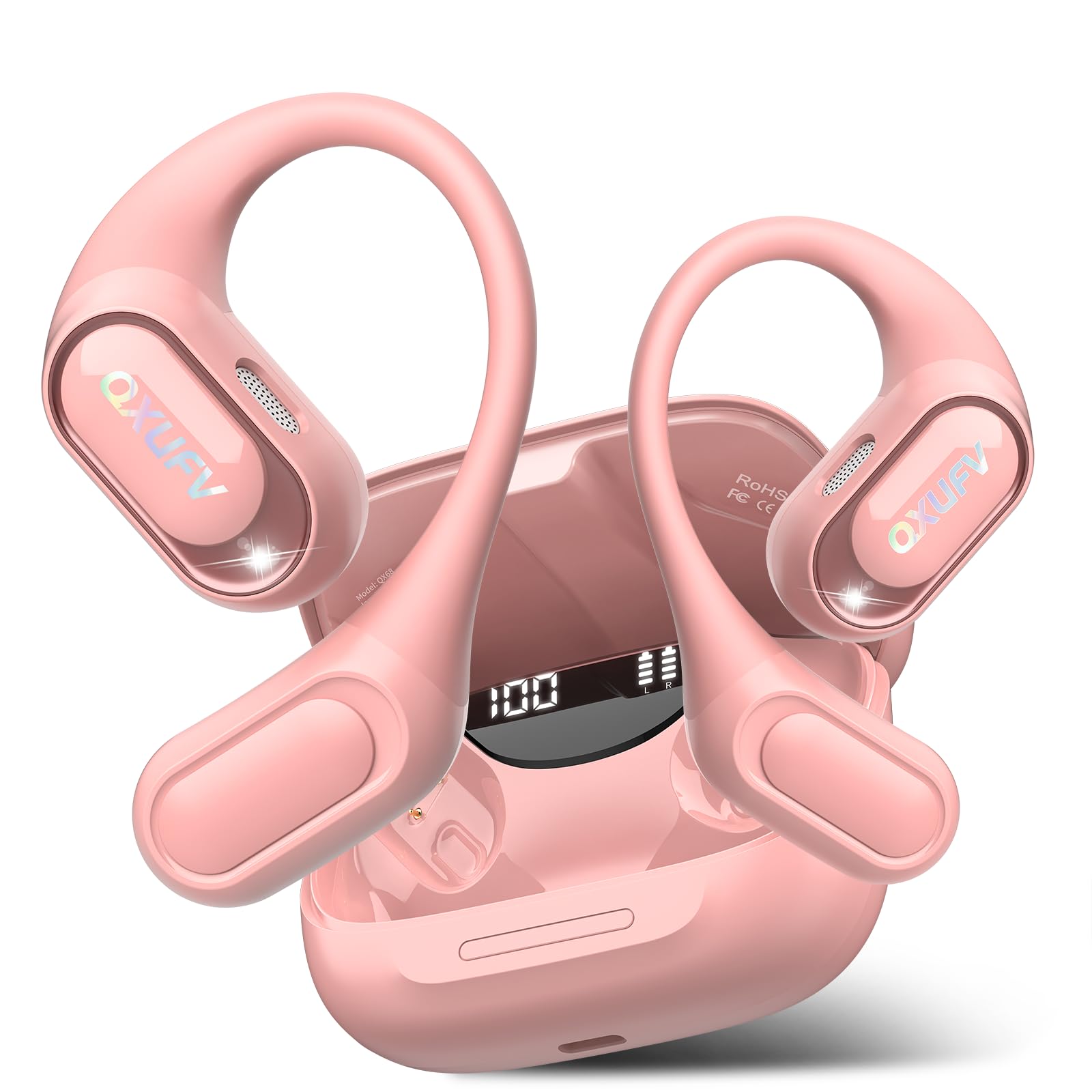 Open Ear Kopfhörer Bluetooth 5.4, kopfhörer kabellos bluetooth mit Mikrofon, 48Std Spielzeit ohrhörer bluetooth, Fester Halt, HiFi-Sound, Klare Anrufe, IPX7 Sport kopfhörer für Workout/Laufen, Rot Open Ear Kopfhörer Bluetooth 5.4, kopfhörer kabellos bluetooth mit Mikrofon, 48Std Spielzeit ohrhörer bluetooth, Fester Halt, HiFi-Sound, Klare Anrufe, IPX7 Sport kopfhörer für Workout/Laufen, Rot