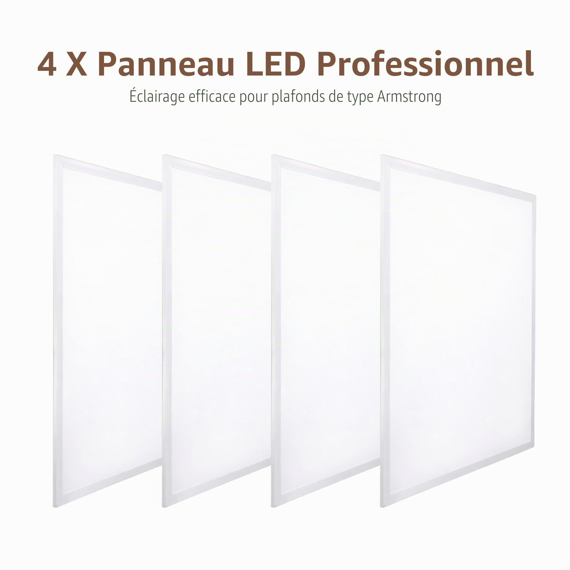 JANDEI - Lot de 4 panneaux LED rétro-éclairés, dimensions 60 x 60 cm, puissance 48 W, couleur blanche neutre 4200 K, 3900 Lumens, Cadre Blanc, pour Encastrer sur Faux Plafond type Armstrong.