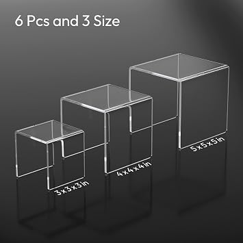 AITEE Clear Acrylic Display Risers: 2 Sets Tiered Display Stand for POP Figures Display, Jewelry Display Riser, Cupcakes Sweet Display Holder Stand, Retail Displays Bridge Showcase - 3