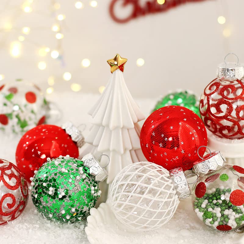 25 Piezas de Joyería de Bolas de Navidad,Juego de Joyas de Bolas de Navidad de 6 cm,Juego de Bolas de Navidad pintadas,Juego de Bolas de Joyas de Navidad (Rojo Verde y Blanco)