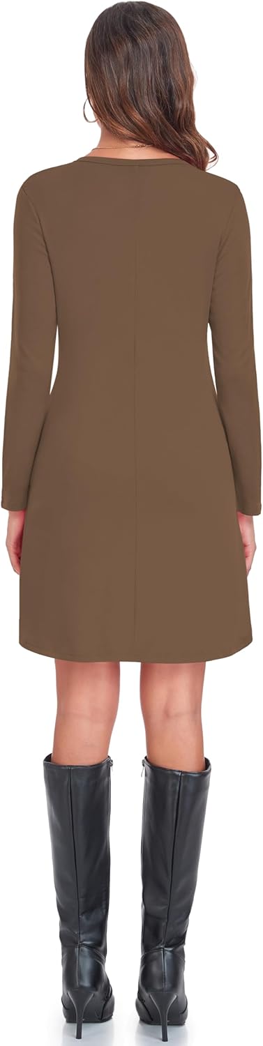 Moskill Long Sleeve Tshirt Dresses for Women with Pockets Casual Loose Swing Dress - Image 5