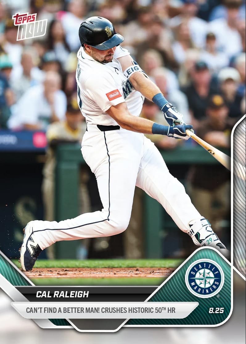 2025 Topps Now Cal Raleigh #609 Smacks Home Run Number 50 Seattle Mariners Baseball Card