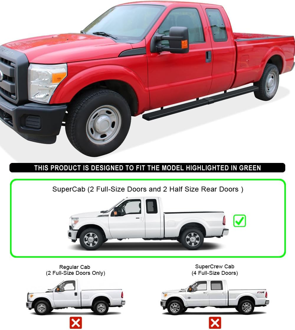 Wheel-to-Wheel HD Ridez 5" Stainless Steel Side Steps Compatible with Ford F250 F350 Super Duty 1999-2016 Super Cab Pickup 6.5ft Bed (Nerf Bar Side Steps Side Bars)