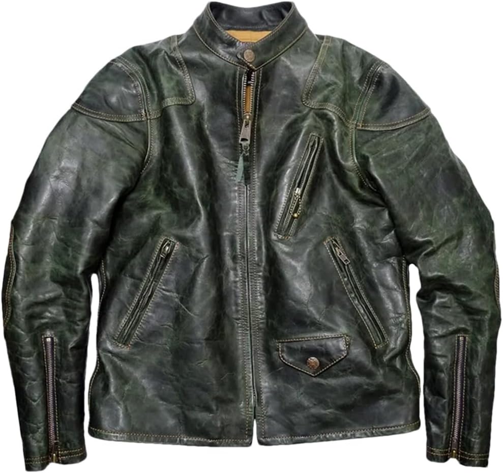 Gn Horsehide Coat Genuine Leather Motor Racer Jacket Vintage Distressed Leather Jacket