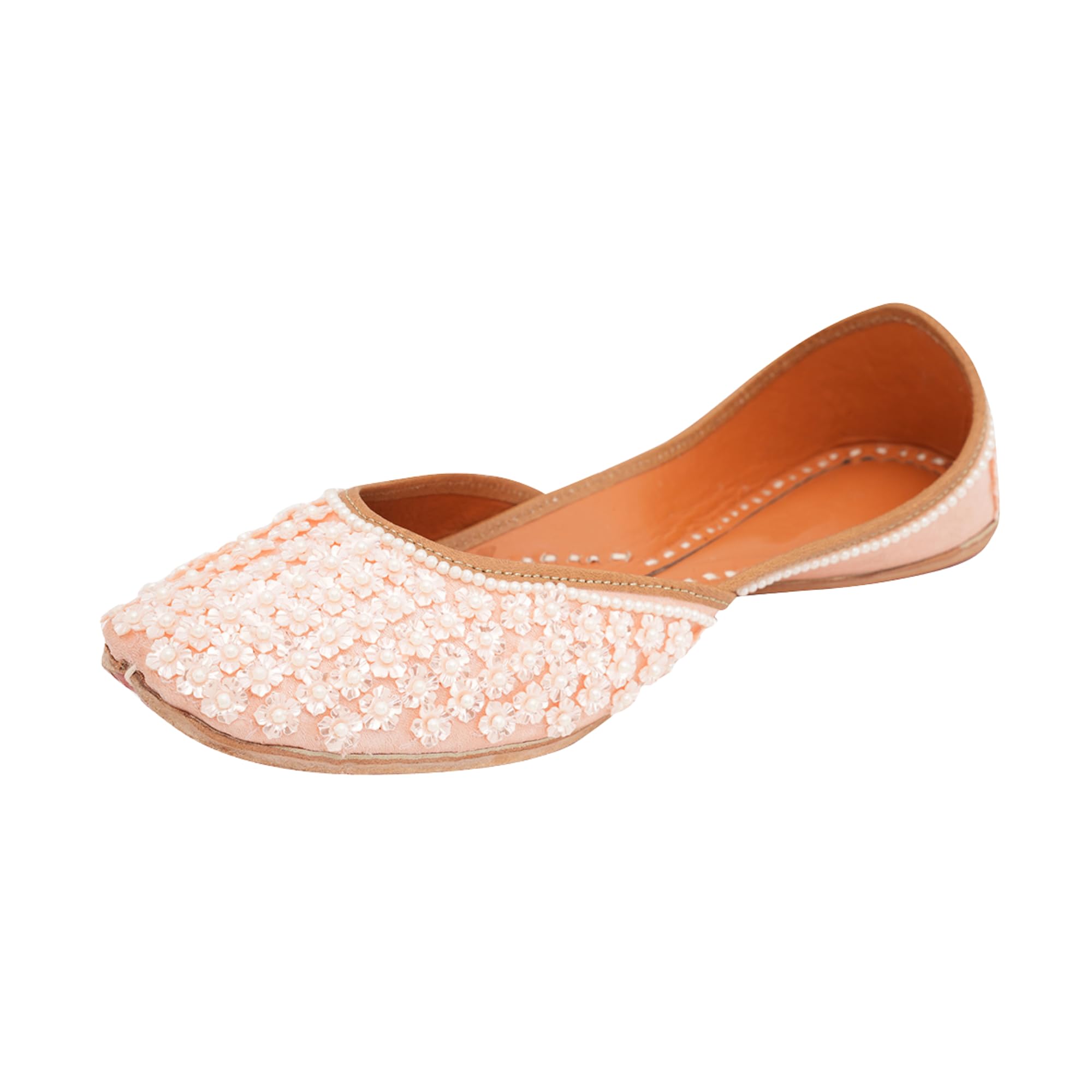 Women Peach Leather Ethnic Mojaris Flats-image-19