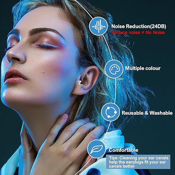 Image of Ear Plugs for Noise Reduction Ear Protection EarPlugs for Sleep,Concerts,Work,Study,8 Size Eartips with Small Box,Perfect Silicone Earplugs for Noise Reduction (Blue2, 2 Pair)