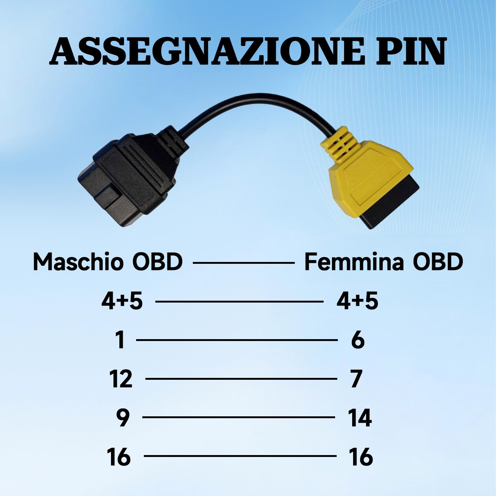 Cavo adattatore multiecuscan OBD2 A3 Giallo,per veicoli di serie di auto in Italia 'Can Service Reset Radio Seat Diagnostic,Fit for fiatecuscan obd,Scanner Cable Diagnostico Auto per Fiat