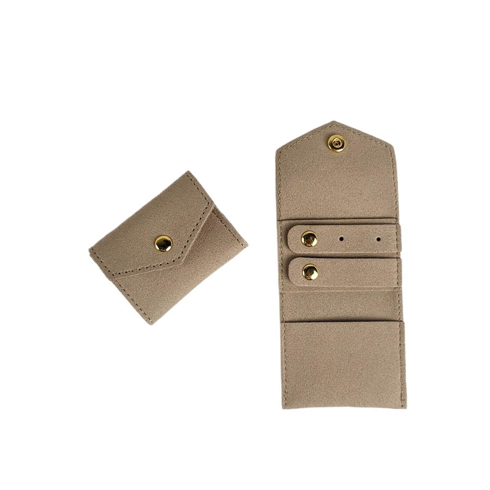 RUWLFE 2Pcs Mini Jewelry Case Functional Storage Organizer Foldable Bags For Rings Earrings Necklaces Packing Pouches Travel for Rings, Necklaces, Earrings(Brown)