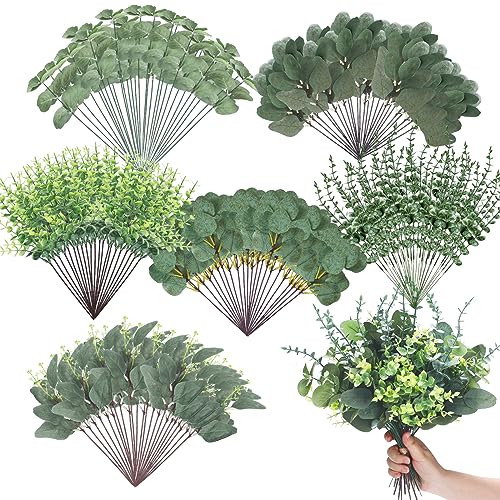 Ceenna 300 Pcs 6 Kind Mixed Eucalyptus Leaves Stem Bulk Artificial Greenery
