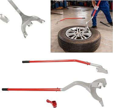 Tire Mount Demount Tool Steel with Extra Bead Holder Tire Changing Tools Tubeless for Car Repairing Red+Silvery
